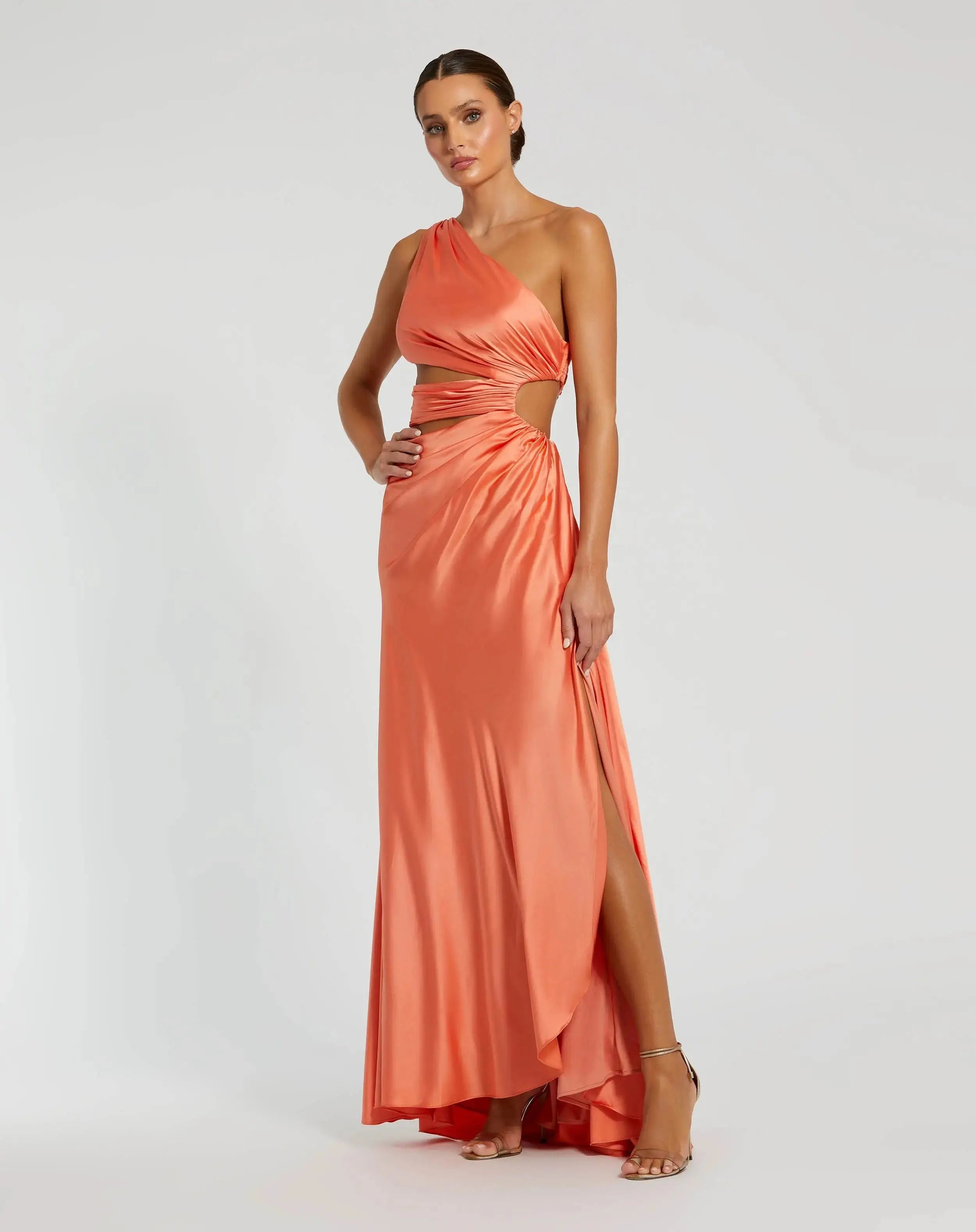 Orange Cut Out One Shoulder Satin Gown - FINAL SALE