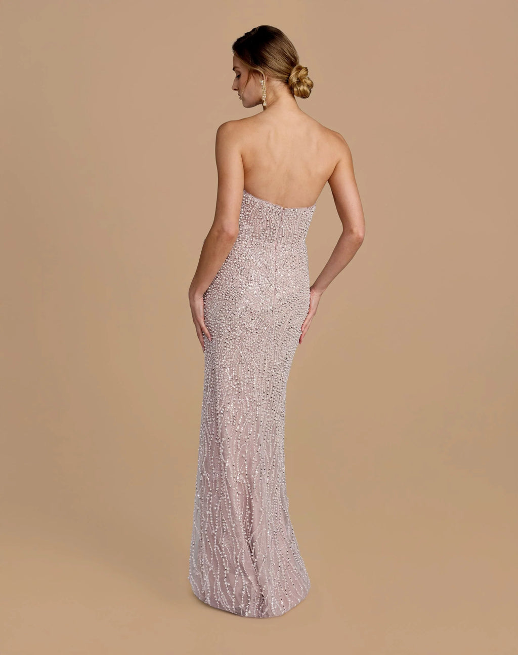 Purple Strapless Embellished Column Gown With 3D Petals
