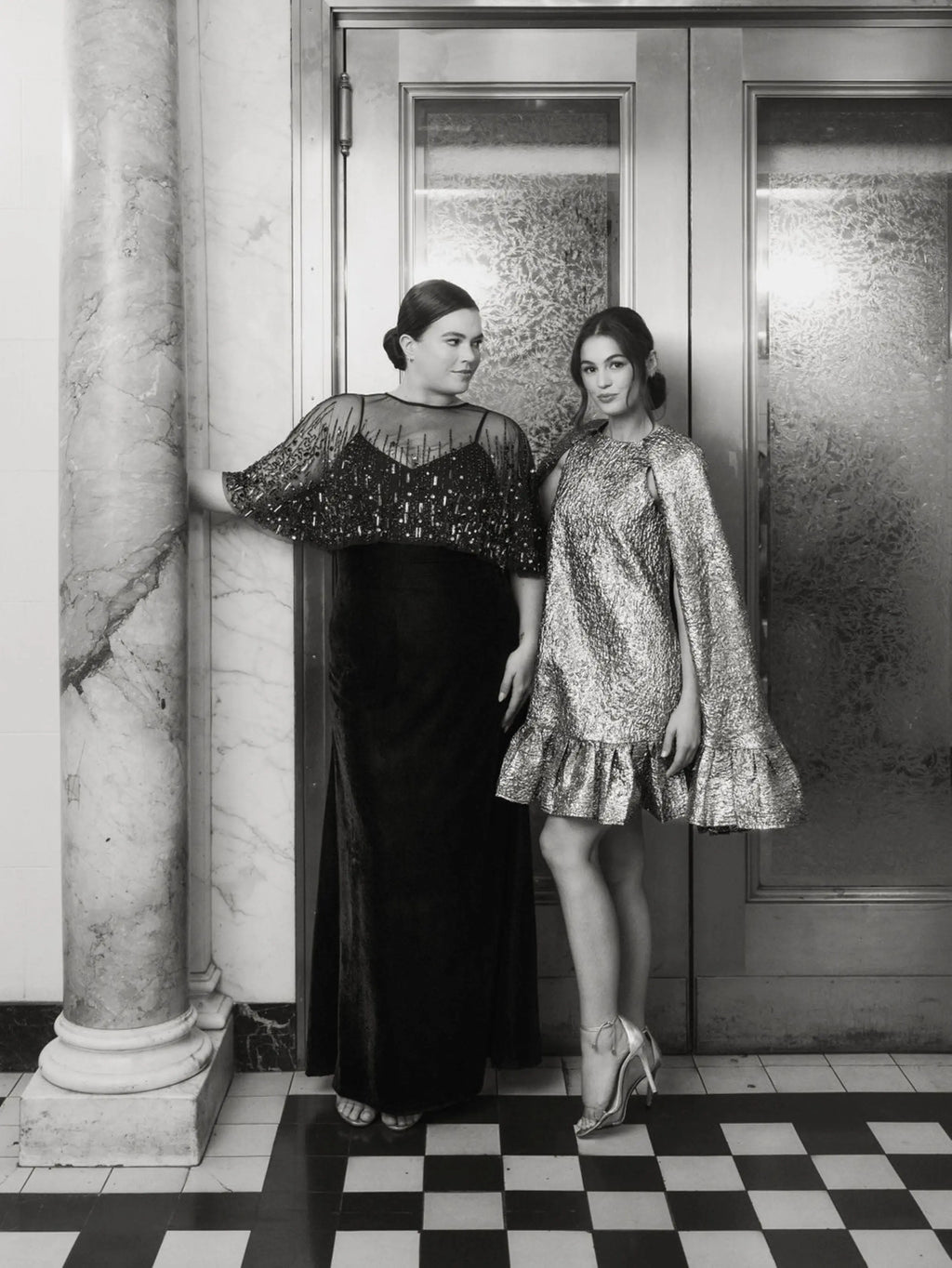 Black Velvet Trumpet Gown With Embellished Cape (Plus)
