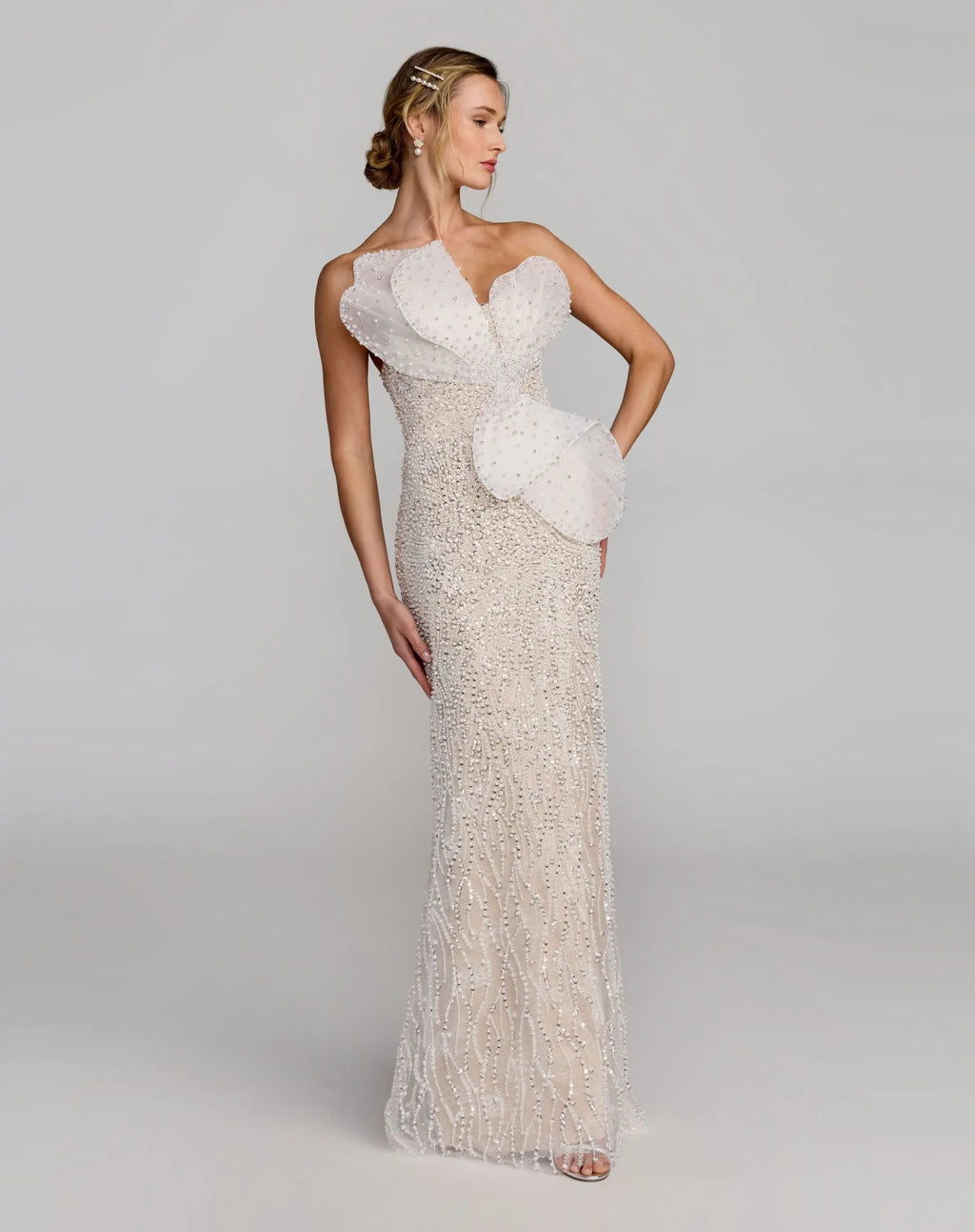 Strapless Embellished Column Gown With 3D Petals