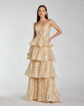 Gold Embellished Strapless Sweetheart Ruffle Gown