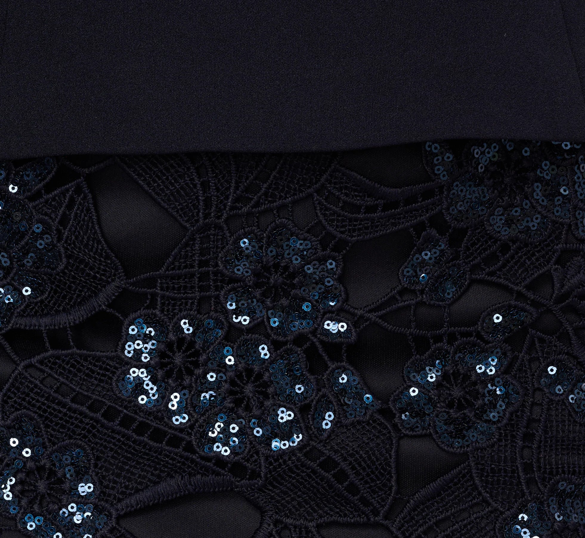 Sleeveless Sequin Lace Combo Midi Dress In Midnight