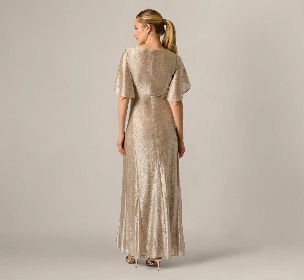 Metallic Flutter Knit Gown In Alabaster