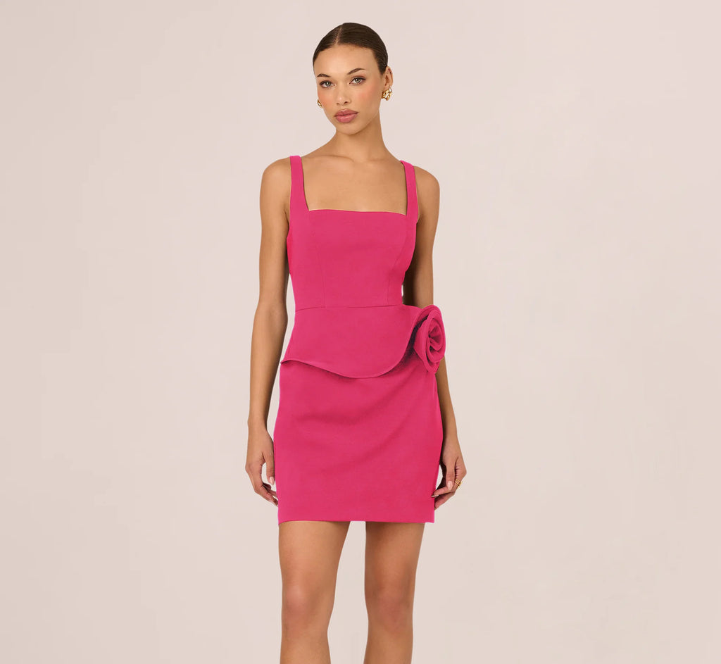 Sleeveless Rosette Peplum Mini Dress In Dahlia Dusk