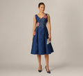 Jacquard Floral Beaded Fit And Flare Midi Dress In Midnight Multi
