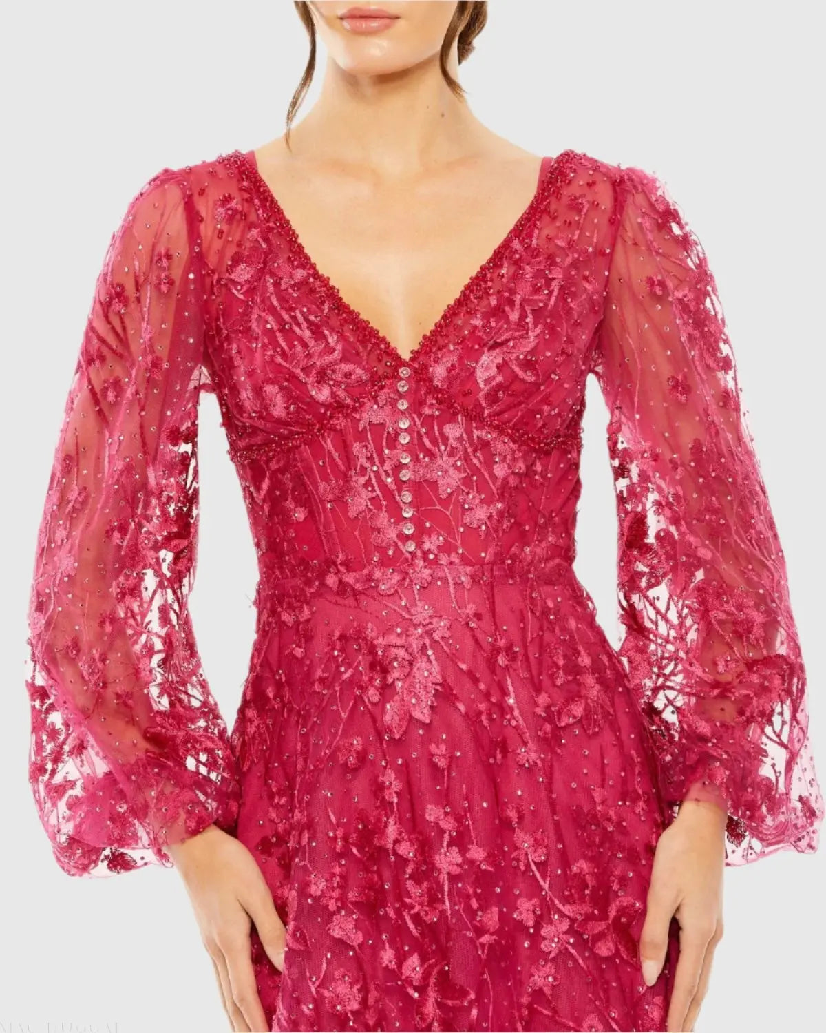 Pink Puff Sleeve A-Line Embroidered Gown - FINAL SALE