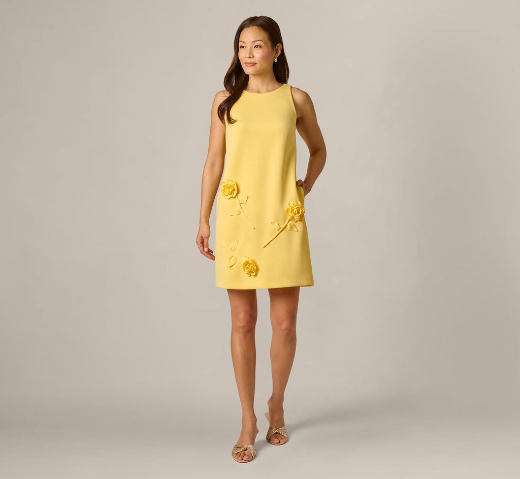 3D Rosette Stretch Short Shift Dress In Warm Sun