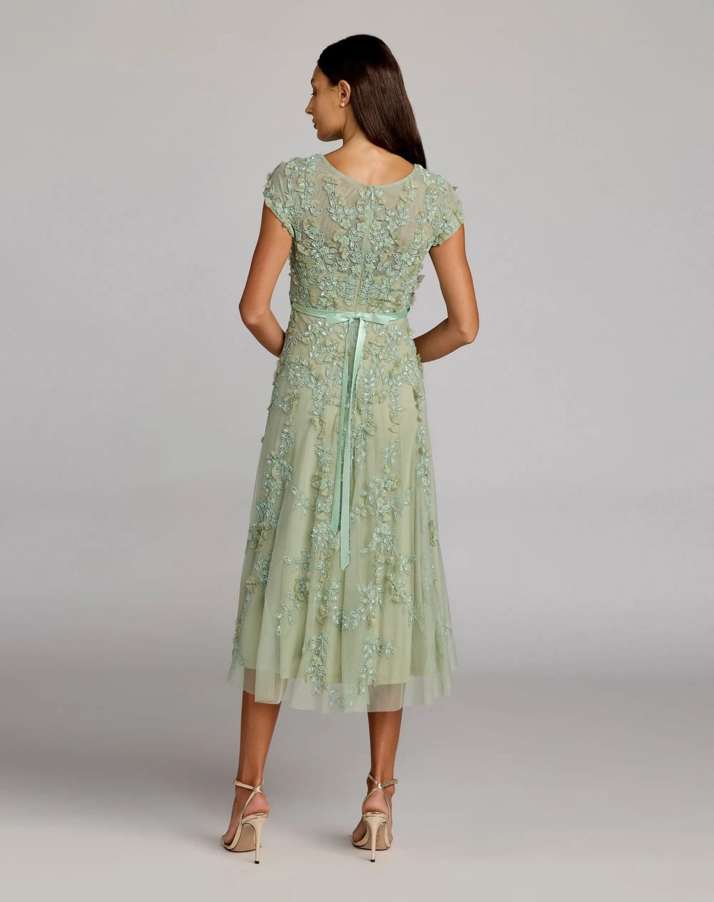 Petite Green Floral Embellished Cap Sleeve Midi Dress