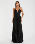Black Shimmer Pleated V-Neck Gown - FINAL SALE
