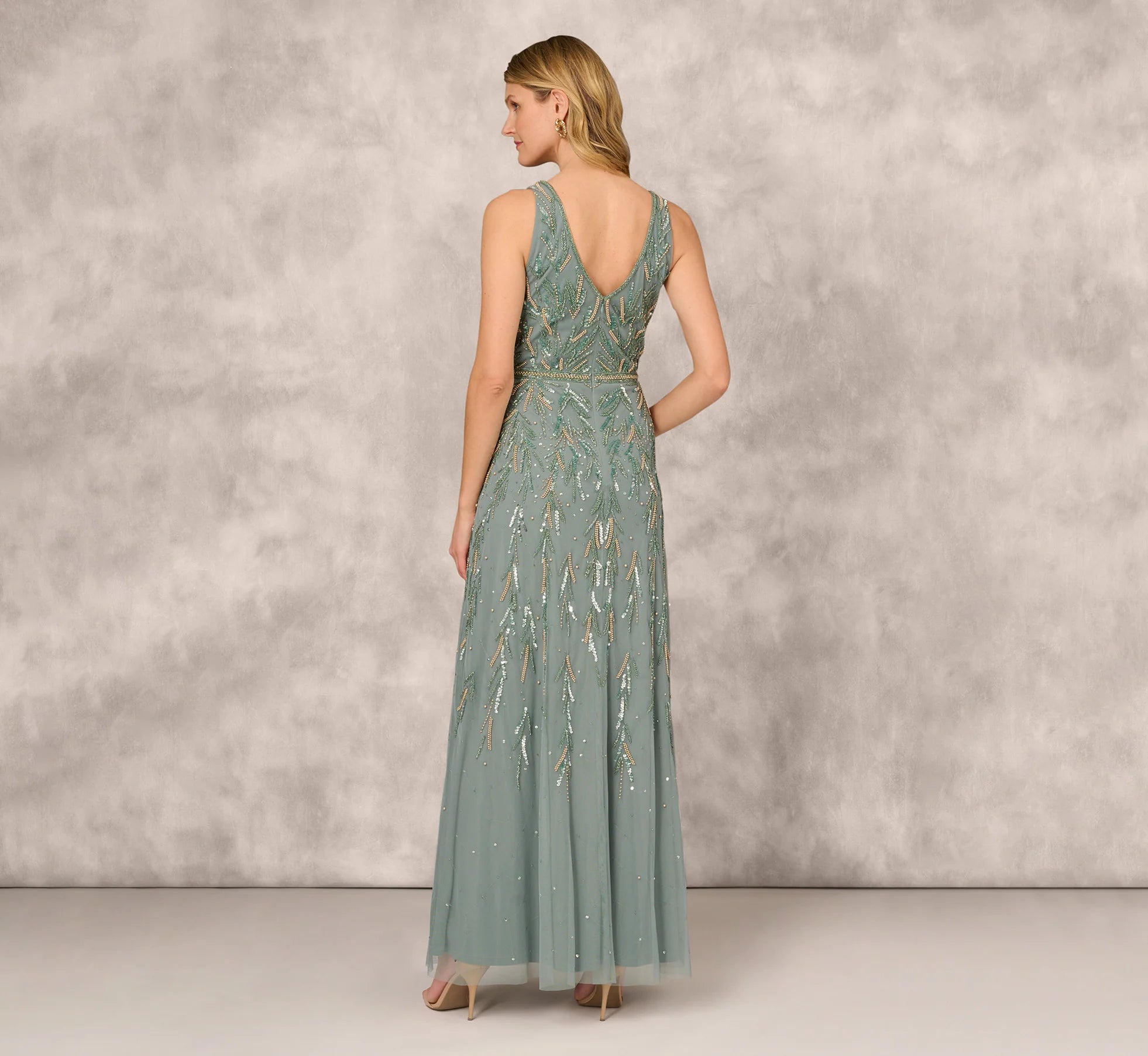 Multicolor Beaded Mermaid Gown With Sweetheart Neckline In Dark Sage