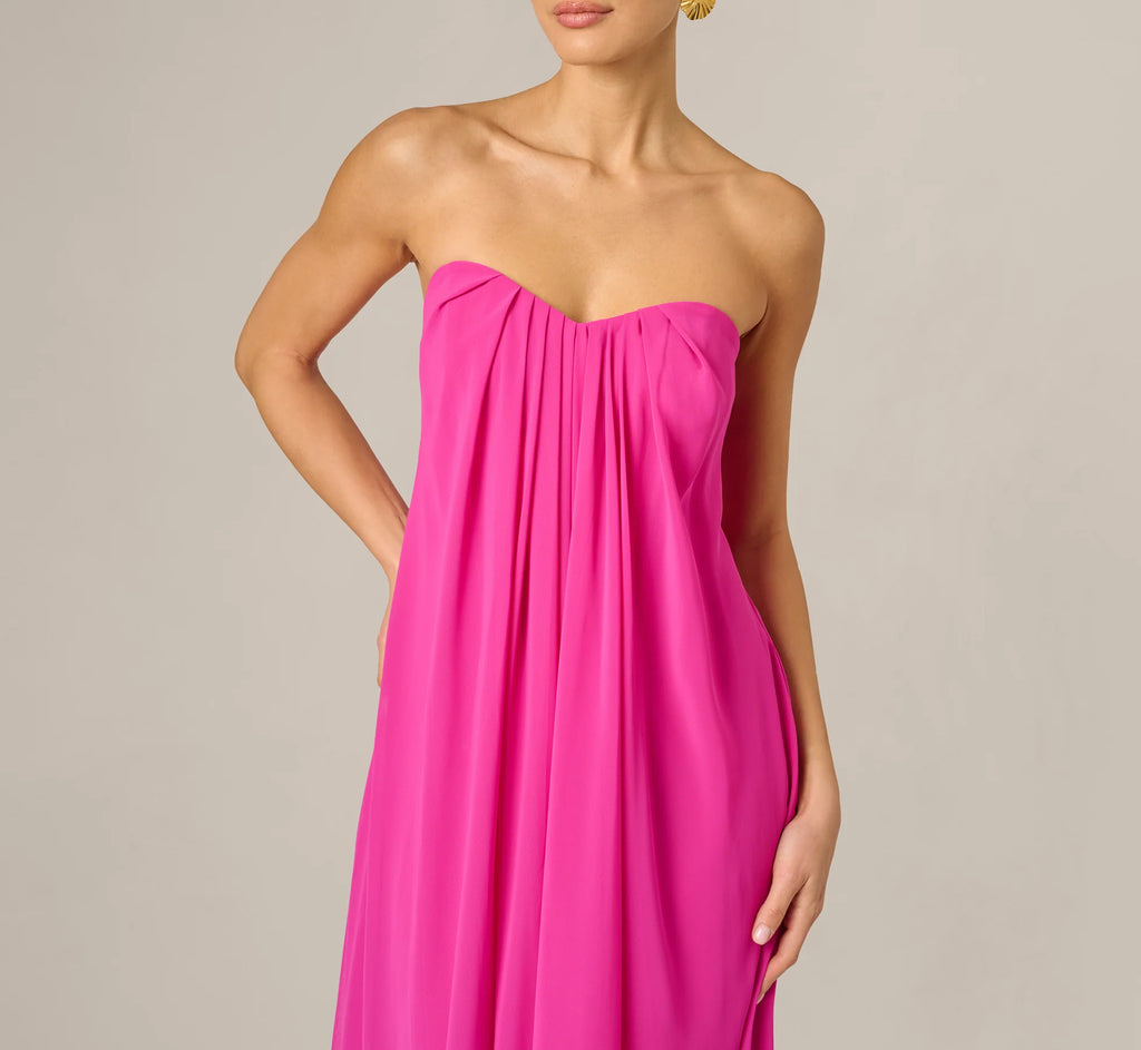 Strapless Chiffon Trapeze Gown In Pink Flame