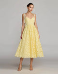 Yellow Lace Bow Strap Midi Dress