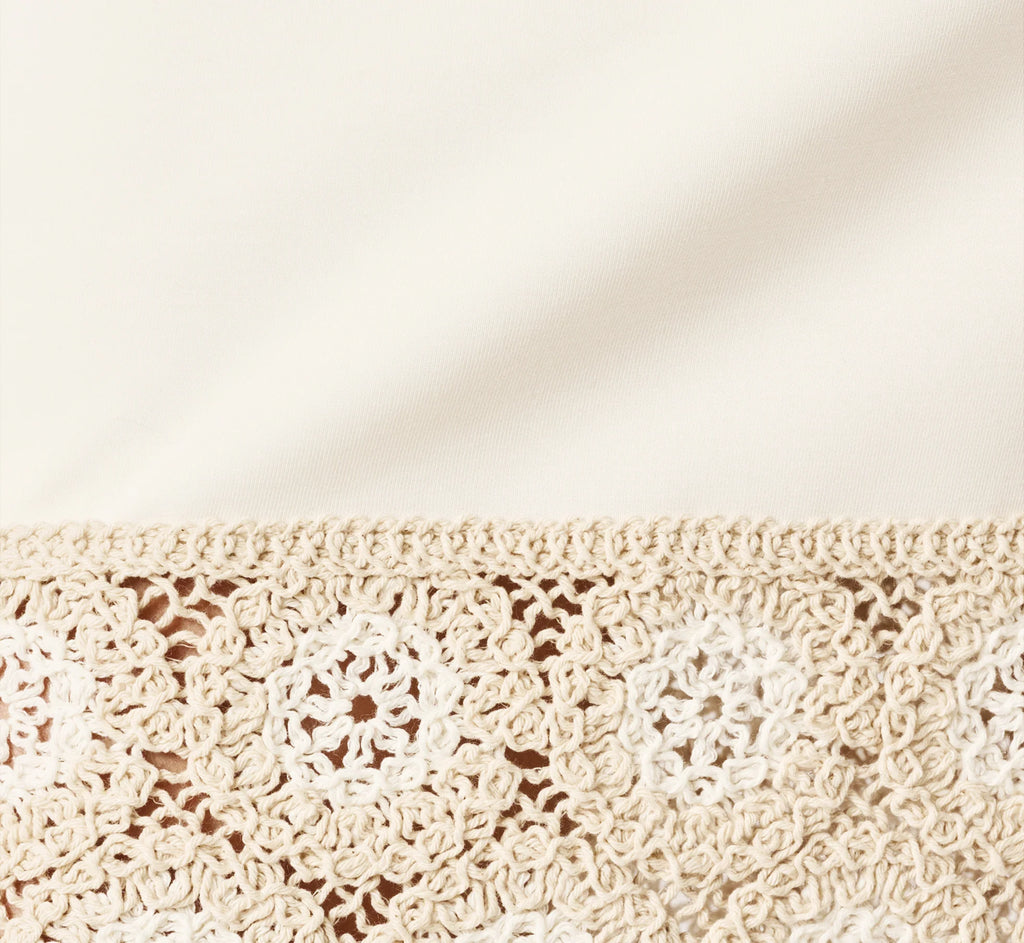 Crochet Trimmed Sheath Midi Dress With Tank Straps In Ivory
