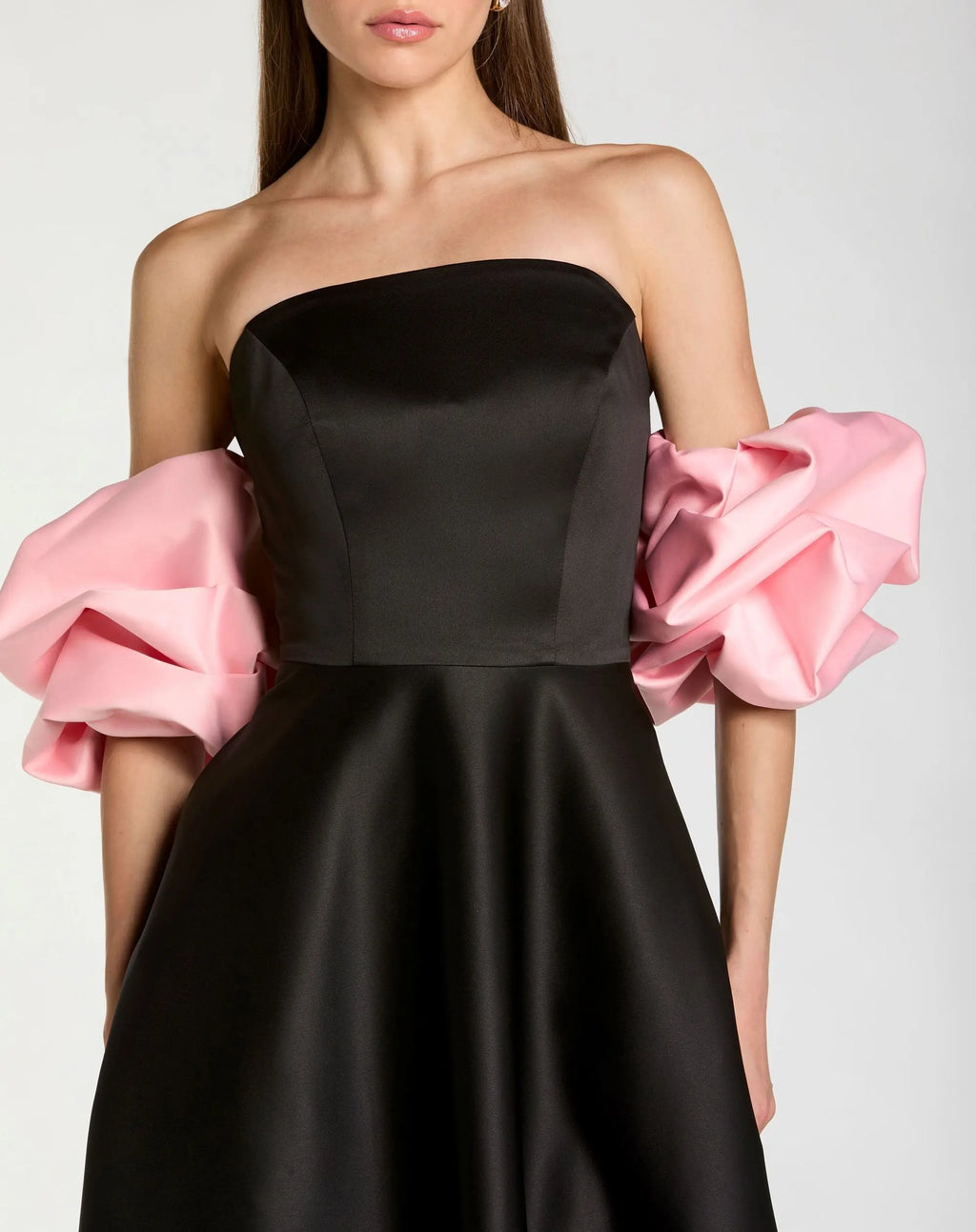 Black Satin Off The Shoulder Puff Sleeve Ball Gown
