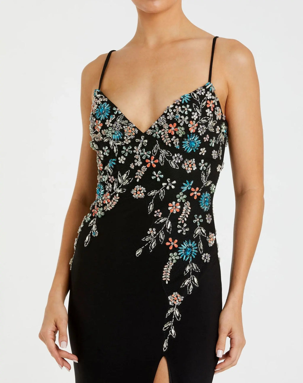 Black Multi Color Beaded Floral Cami Gown - FINAL SALE