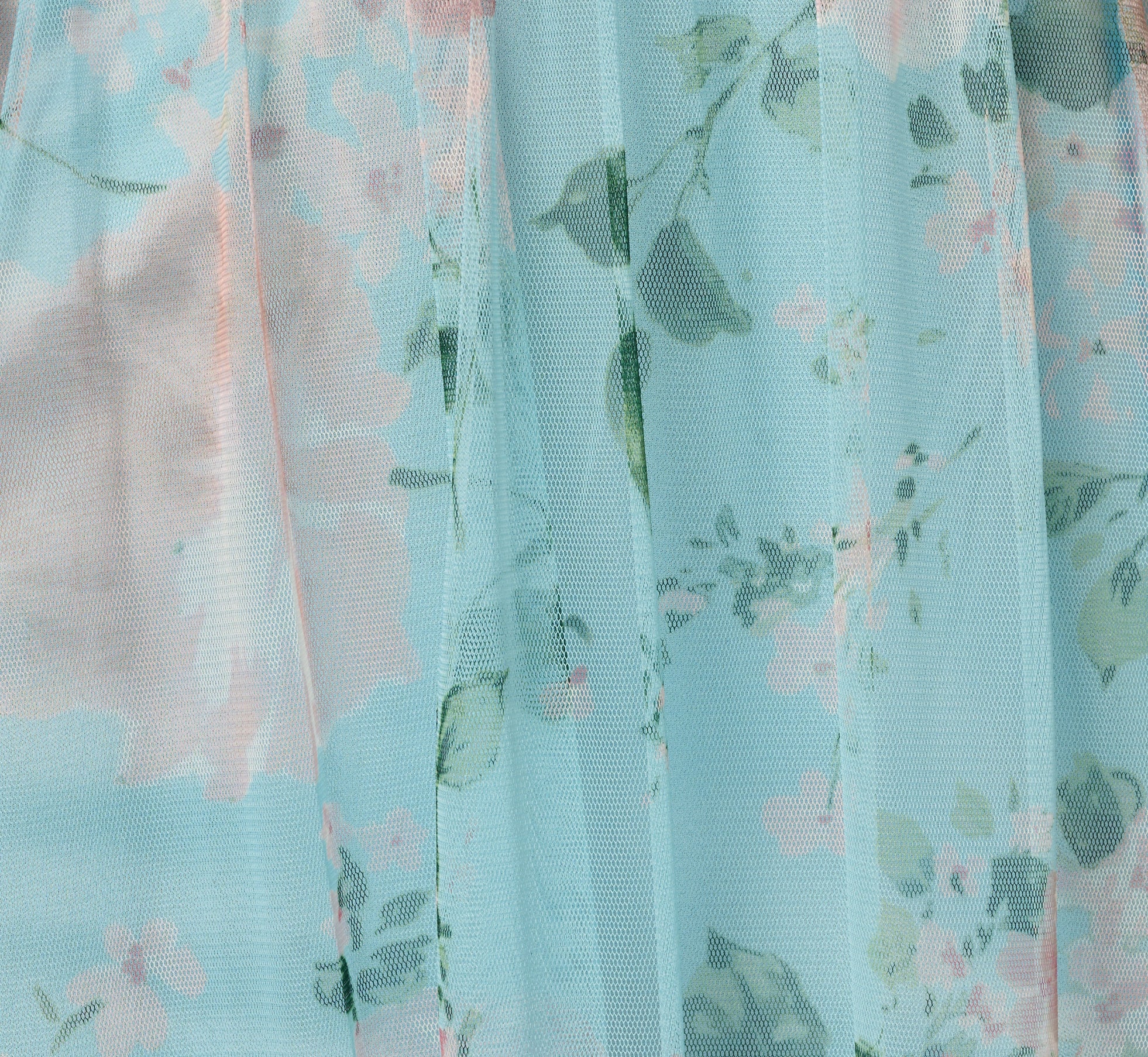 Flutter Sleeve Floral Tulle Maxi Dress In Blue Multi