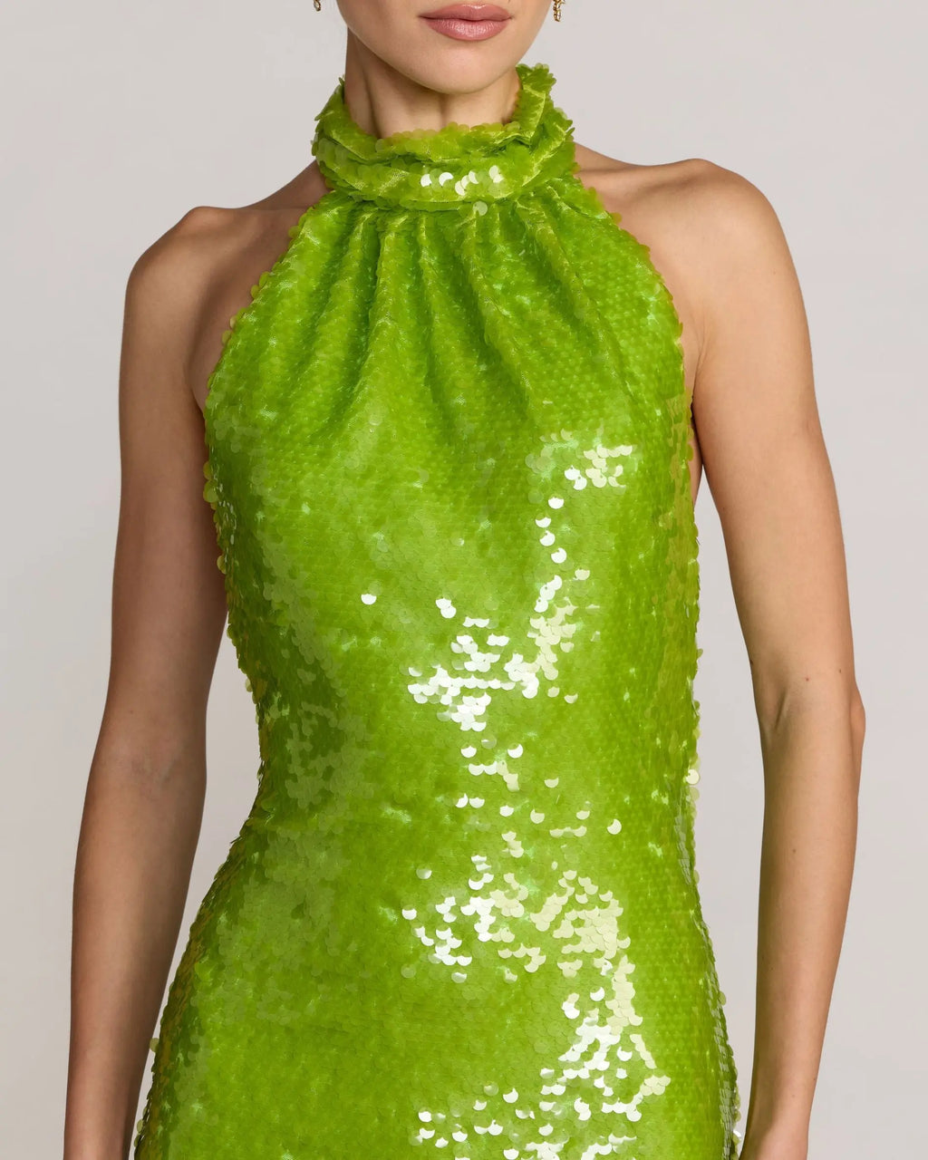 Green Sequin Halter Neck Open Back Dress