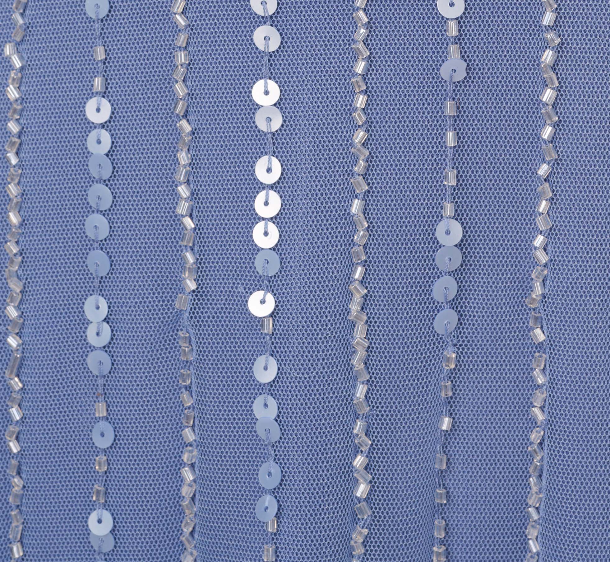 Plus Size Hand Beaded Illusion Faux Wrap Short Cocktail Dress In French Blue