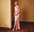 One Shoulder Stretch Rosette Gown In Blush Whisper