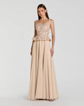 Embroidered Peplum Top With Chiffon Skirt Gown