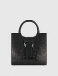 Black Buckled Medium Croco Leather Tote Bag with Detachable Strap