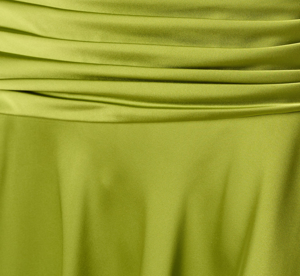 Asymmetrical High Low Stretch Satin Drop Waist Gown In Martini Olive