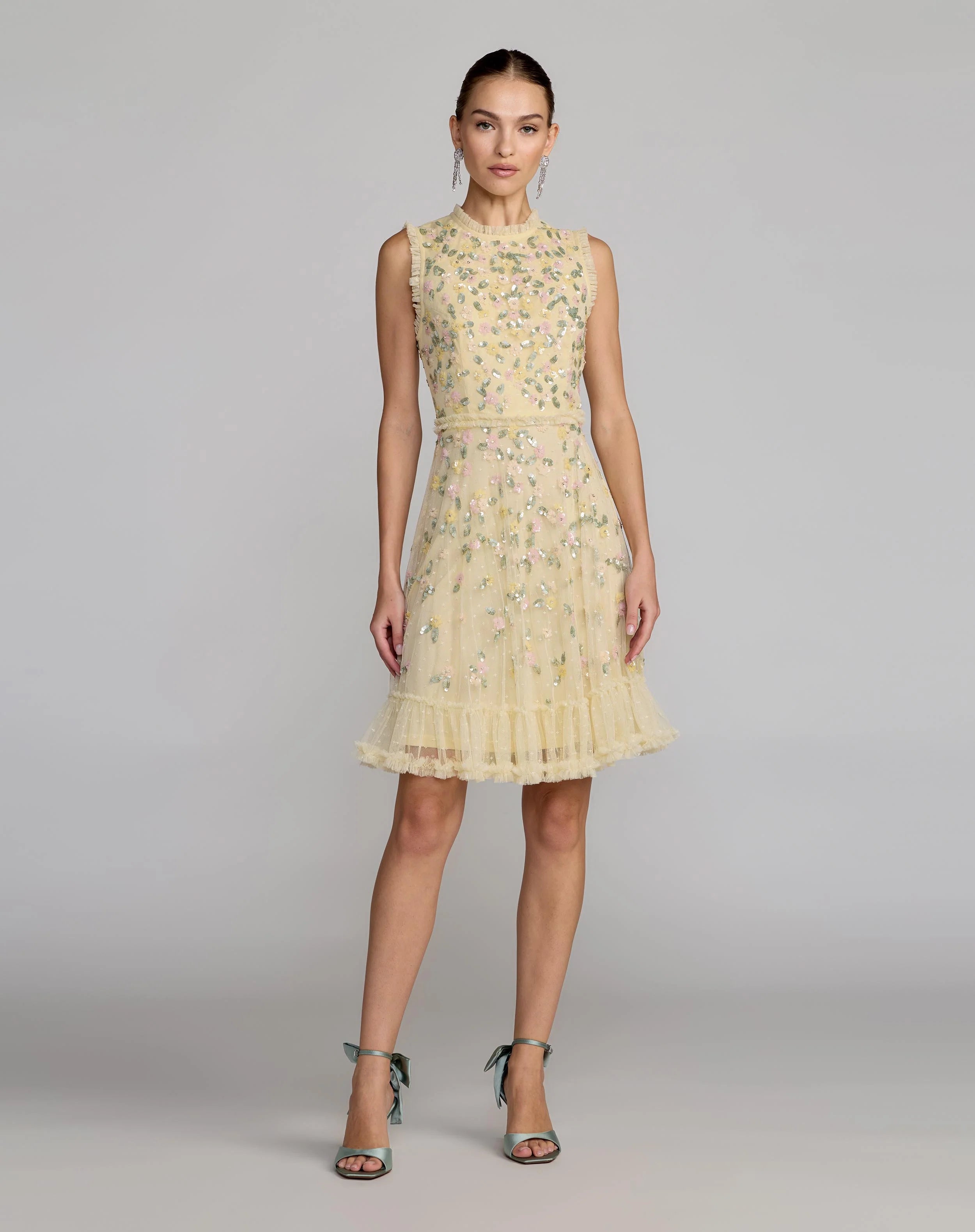 Yellow Sleeveless Sequin Embellished Dress