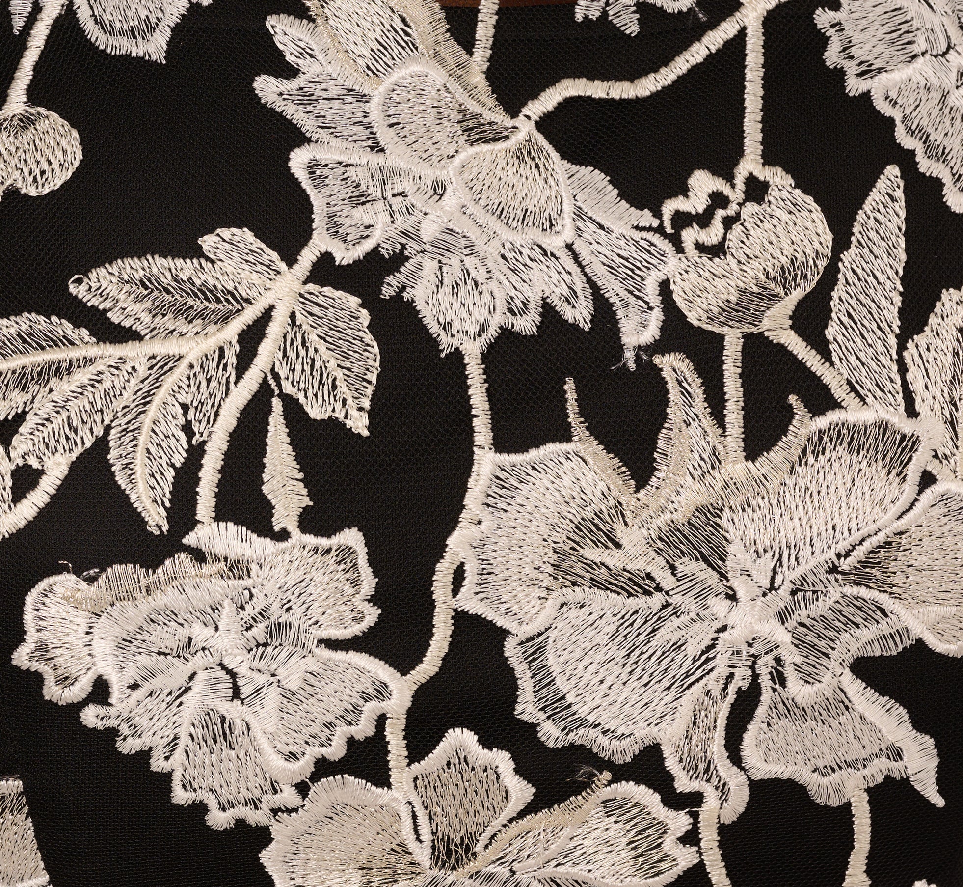 Sleeveless Illusion Floral Embroidery Sheath Dress In Black Ivory
