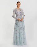 Long Sleeve Floral Embellished Evening Gown