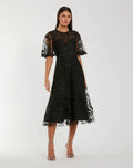 Flutter Sleeve Embroidered Midi Dress