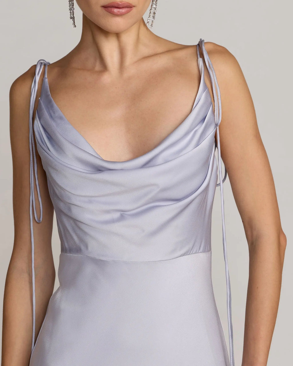Purple Charmeuse Cowl Gown With Thin Bow Straps