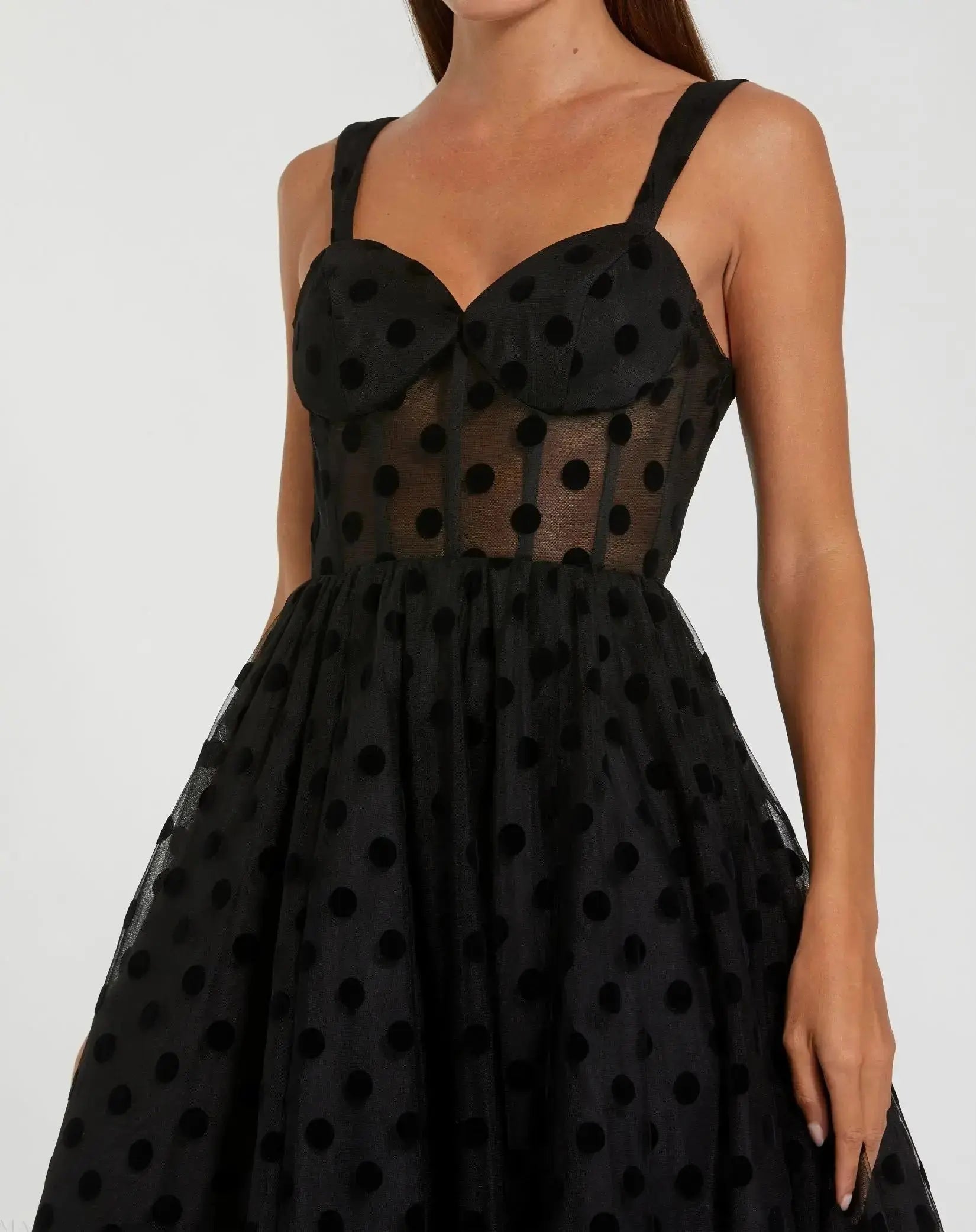 Petite Black Polka Dot Tulle A-Line Midi Dress