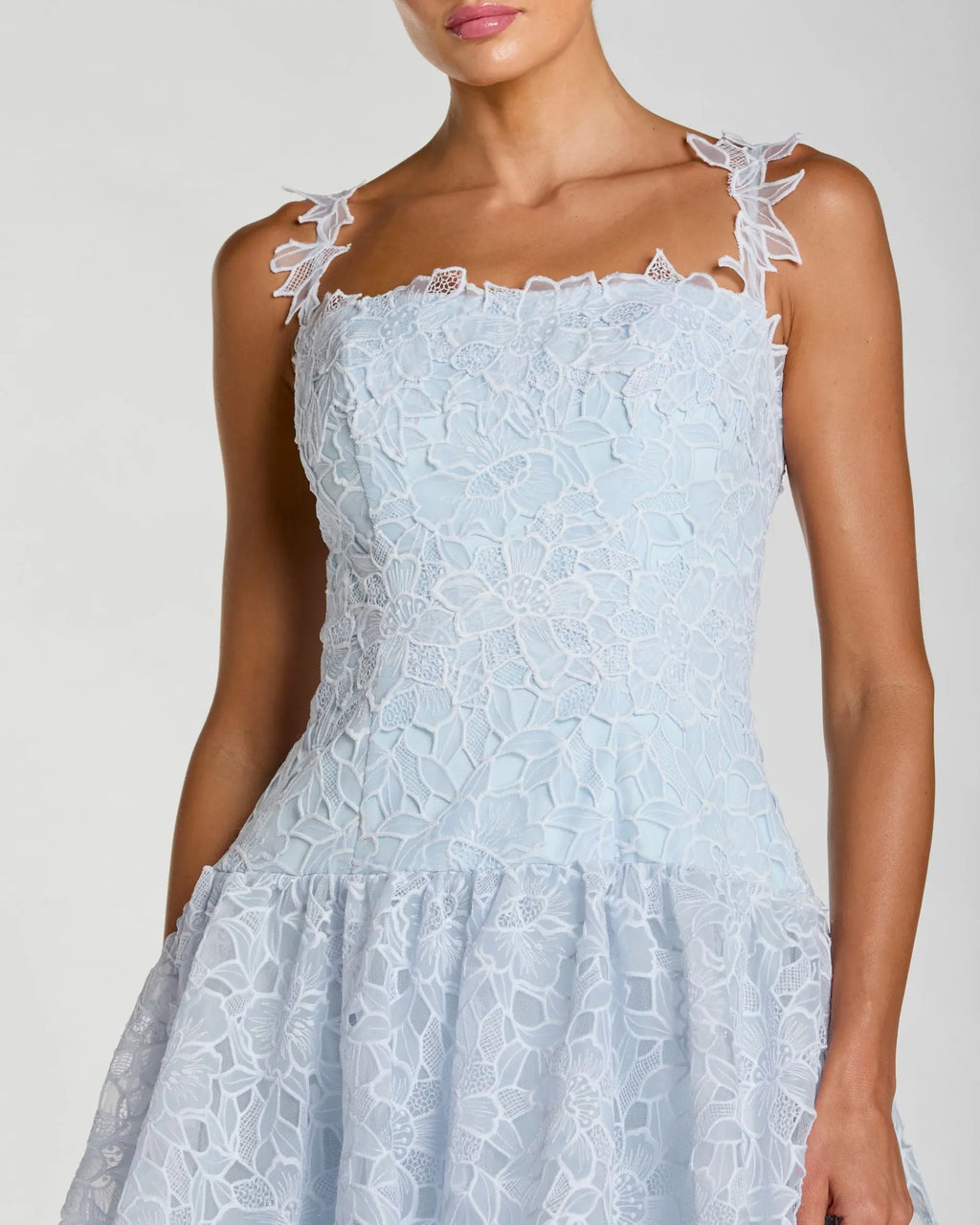 Blue Sleeveless Embroidered Lace Tiered Midi Dress