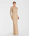 Long Sleeve Beaded Blouson Gown