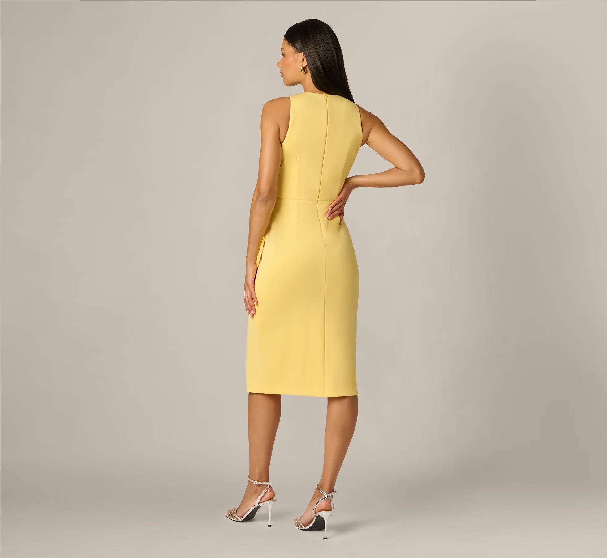 Sleeveless Draped Stretch Sheath Dress In Warm Sun