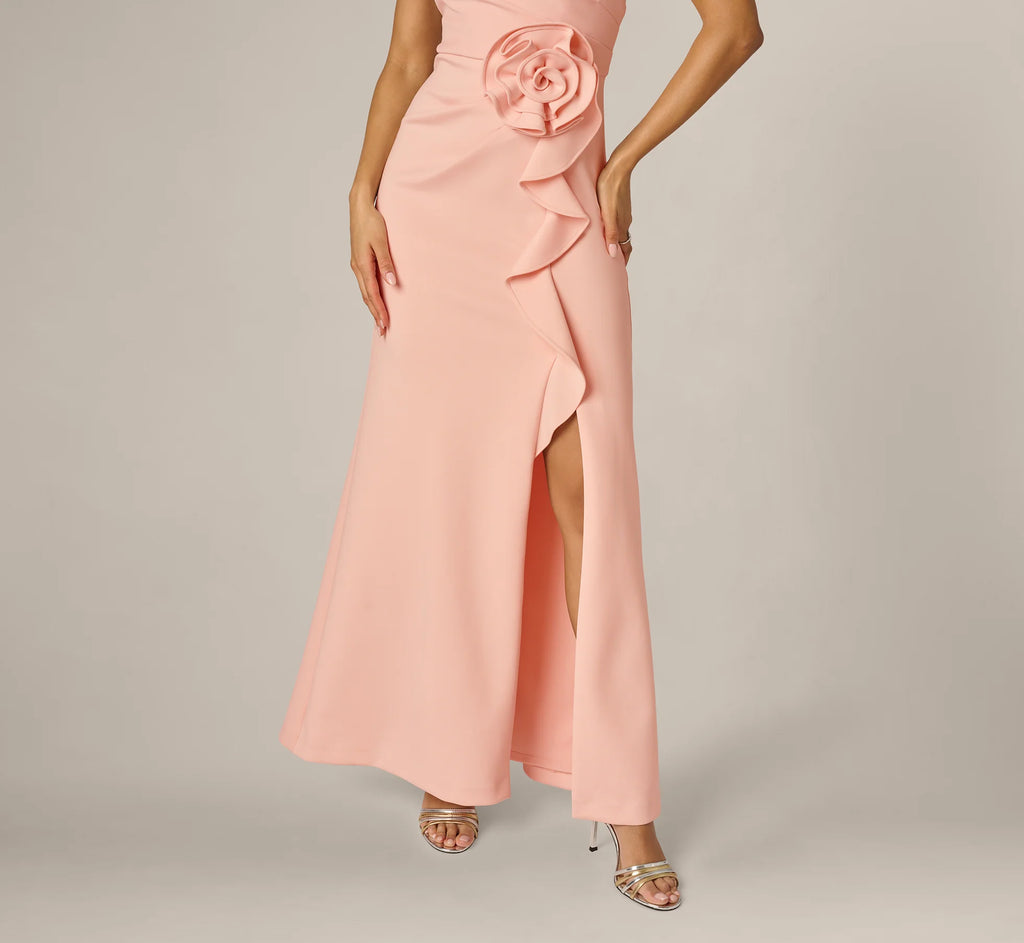 One Shoulder Stretch Rosette Gown In Blush Whisper