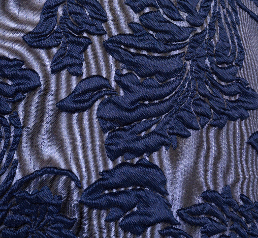 Off Shoulder Textured Floral Jacquard Gown In Navy