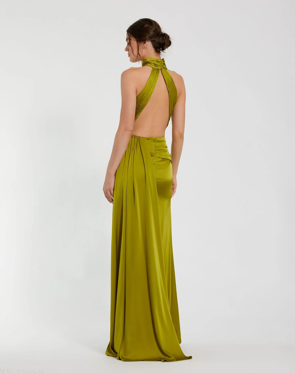 Dark Green Sleeveless Open Back Satin Gown