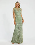 High Neck Sleeveless Beaded Fringe Fitted Gown