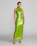 Green Sequin Halter Neck Open Back Dress