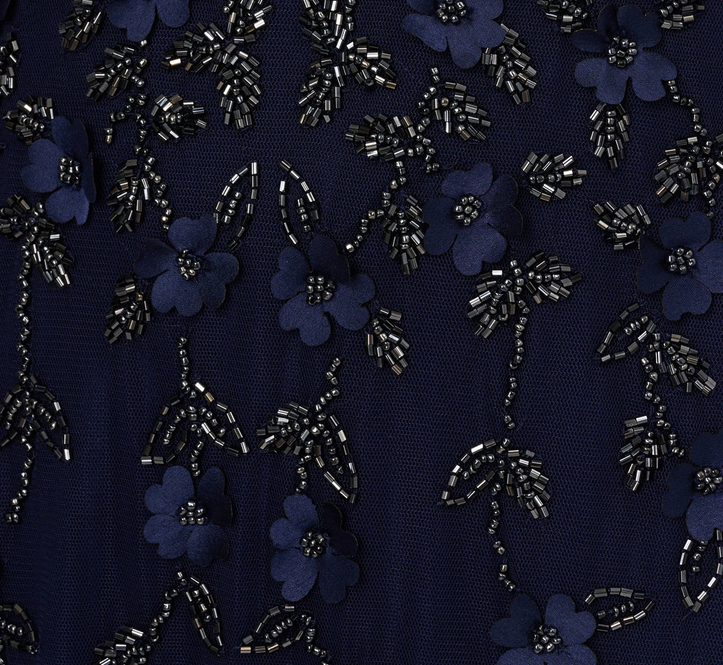 Sleeveless Illusion 3D Petal Beaded Gown In Light Navy
