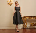 Sleeveless Mikado Fit And Flare Midi Dress With V-Back In Black