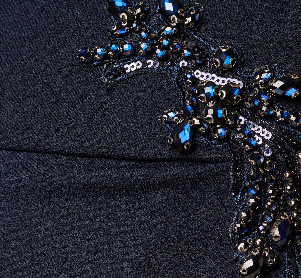 Bead Accent Crepe Halter Gown In Midnight