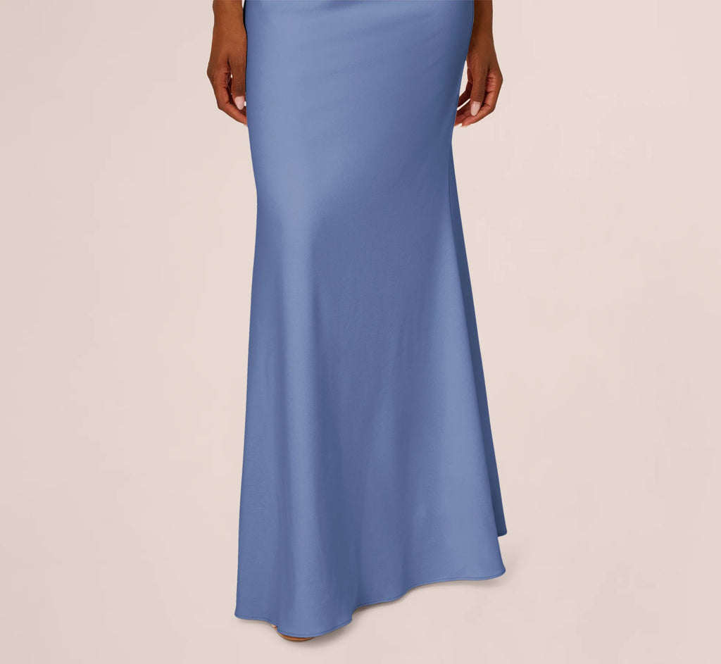 Stretch Crepe One Shoulder Mermaid Gown With Bow Accent In French Blue