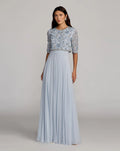 Blue High Neck Embellished Top With Chiffon Skirt Gown