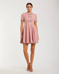 Pink Crepe A Line Mini Dress With Rhinestone Beading