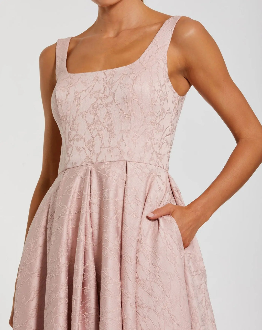 Pink Sleeveless Square Neck High Low Gown