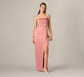 Strapless Duchess Satin Pleated Gown In Rose