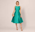 Sleeveless Mikado Fit And Flare Midi Dress With V-Back In Botanic Green