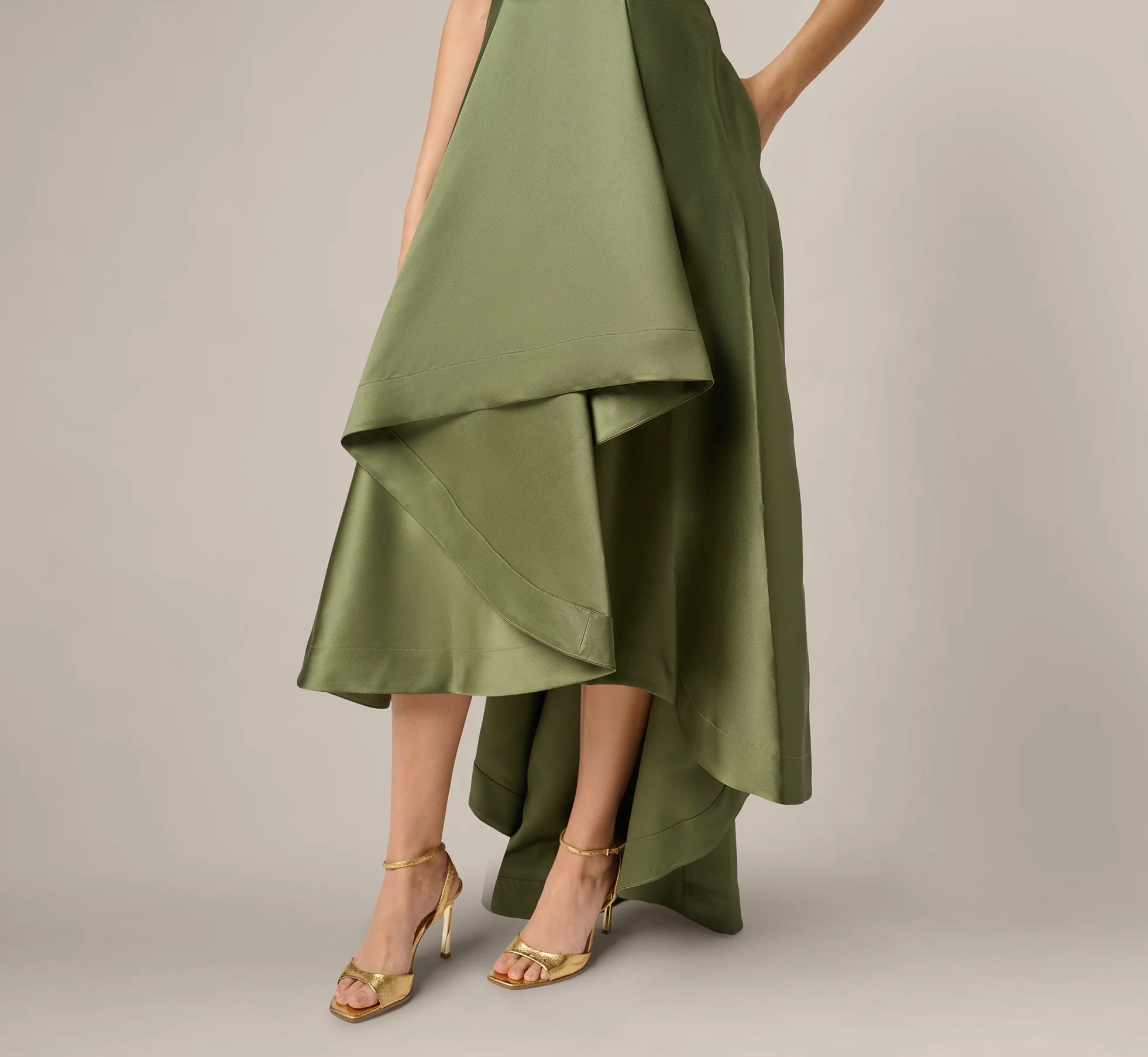 High Low Mikado Gown With Asymmetrical Detail In Jungle Olive